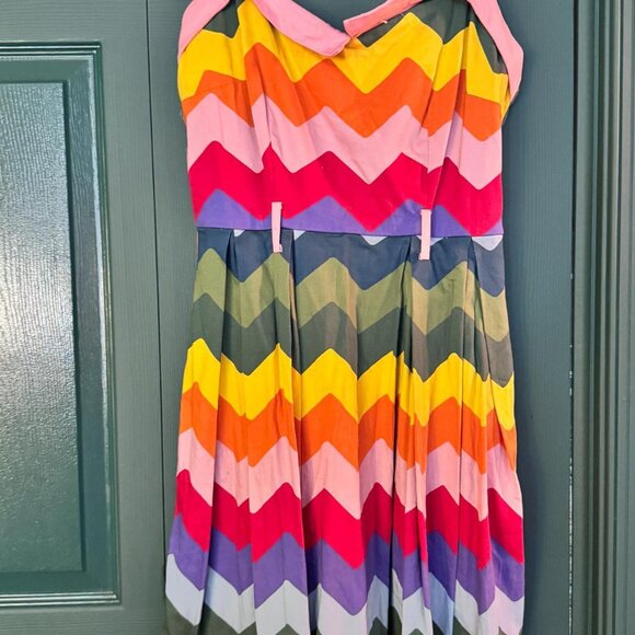 Collectif Rainbow Chevron Summer Dress Size Small - Picture 2 of 5